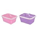 VELLURA SALES Multipurpose Plastic Fruit &amp; Vegetable Basket With Net Mesh (Jali)|Vegetables &amp; Fruit Bowl For Dining Table,Kitchen Fruit Storage Basket With Zip Net Cover (Purple+Pink)