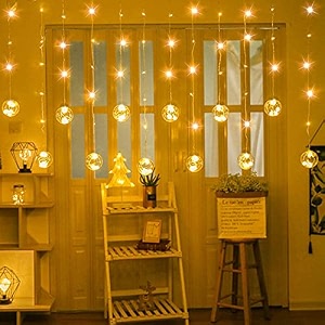 12 ball sparkling 138 led curtain string lights 8 modes fairy globe curtain lights for diwali christmas wedding outdoor indoor wall decor warm white wish ball light