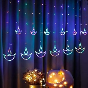 diya curtain string lights for decoration 138 led multicolor hanging diya lights plug-in fairy curtain lights for diwali pooja room balcony bedroom festival dcor lighting