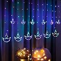 Diya Curtain String Lights for Decoration 138 LED Multicolor Hanging Diya Lights Plug-in Fairy Curtain Lights for Diwali, Pooja Room, Balcony, Bedroom, Festival Décor Lighting