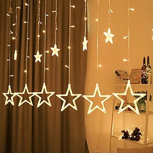 star curtain led string lights for decoration 12 hanging star fairy lights warm white 8 lighting modes home decor for room bedroom window balcony diwali eid wedding decoration