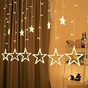 Star Curtain LED String Lights for Decoration, 12 Hanging Star Fairy Lights, Warm White, 8 Lighting Modes, Home Decor for Room, Bedroom, Window, Balcony, Diwali, Eid, Wedding Decoration