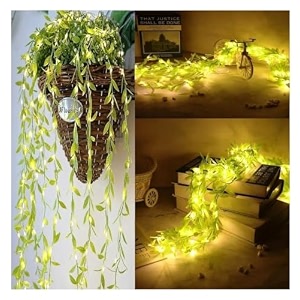 artificial leaf curtain string lights for decoration 200 warm white led green vine hanging lights plug-in fairy curtain lights for wall bedroom balcony diwali christmas wedding lighting