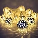 LED Light Moroccan Metal Globe String Lights Indoor Outdoor Usage 14 Feet (Bright Warm)