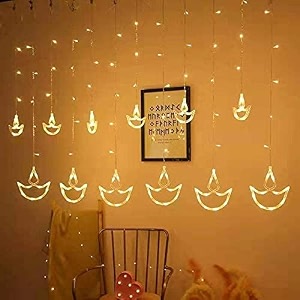 diya curtain string lights for decoration 138 led multicolor hanging diya lights plug-in fairy curtain lights for diwali pooja room balcony bedroom festival decor lighting
