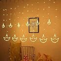 Diya Curtain String Lights for Decoration 138 LED Multicolor Hanging Diya Lights Plug-in Fairy Curtain Lights for Diwali, Pooja Room, Balcony, Bedroom, Festival Decor Lighting