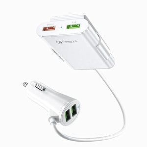 velogk 40w 8a 4 port usb qc 30 car charger front back seat with 6 feet extension cable compatible with apple ipad iphone 5s66s7x samsungmi and all android smartphonesetc white