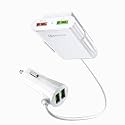 VELOGK 40W 8A 4 Port USB QC 3.0 Car Charger Front Back Seat with 6 Feet Extension Cable Compatible with Apple iPad, iPhone 5s/6/6s/7/X, Samsung,Mi, and All Android Smartphones,etc (White)
