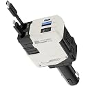 VELOGK Retractable Car Charger,120W 4 in 1 Super Fast Car Charger, Type C &amp; USB Charging Ports,USB-C &amp; Lightening Retractable Cables (80cm),Compatible with iPhones,iPad,&amp;Android Devices (White)