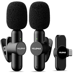 velomax wireless mic with intelligent noise reduction  8-hour battery life 30-meter transmission range ideal wireless mic for youtubers and mic for youtube video recording dual mic
