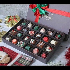 velvet fine chocolates christmas cheer chocolatesassorted holiday treatssoft filled brownie bites nutty chocolates truffleshandcrafted giftfestive packagingpack of 12 kilogram