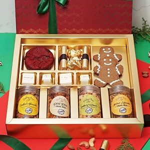 velvet fine chocolates christmasy celebration box  assorted holiday treats  cookies chocolate logs nut mixes  handcrafted festive gift  perfect for christmas  pack of 1