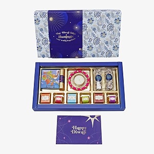 velvet fine chocolates diwali gift box  cocoa elegance assorted chocolates amp diya  perfect festive gift  festive packaging with happy diwali card  pack of 1 1500 gram
