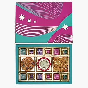 velvet fine chocolates diwali gift box  divine drizzles assorted chocolates  includes diya florentine cookie amp salted cashews  perfect festive gift  pack of 1 2 kilogram