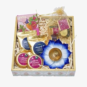velvet fine chocolates diwali gift hamper  decadent coco crate with assorted chocolates amp lotus diya  perfect diwali gift  handcrafted sweets  festive packaging  pack of 1