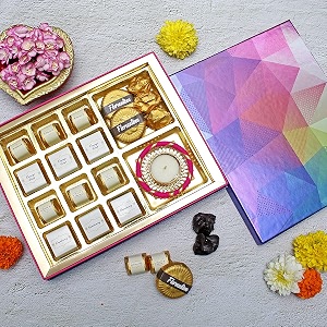 velvet fine chocolates diwali gift pack for employees family friends amp clients  assorted chocolates almond florentines chocolate almond rocks amp one tealight diya