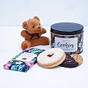Velvet Fine Chocolates Gracious Love Combo | 70% Dark Belgian Chocolate, Jammy Dodger &amp; Palmier Cookies, Teddy Keychain | Perfect Valentine’s Day &amp; Anniversary Gift | 1 Pack