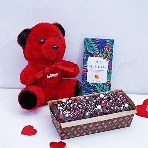 velvet fine chocolates sweet-heart combo  dark belgian chocolate with candied orange chocolate tea cake amp teddy bear  perfect gift for loved ones  1 pack