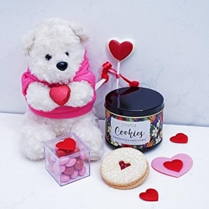 velvet fine chocolates valentine39s day gift combo  jammy dodgers almond rose amp cranberry dragees heart-shaped chocolate lollipop amp teddy bear  perfect gift for loved ones  1 pack