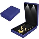 Velvet Jewelry Box with LED Light for Bracelet Necklace Ring Earring, Jewelry Display Gift Box with LED Internal Lighting, Jewelrys Display Case for Proposal Engagement Wedding, 16*11*4.5cm, Blue