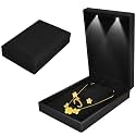 Velvet Jewelry Box with LED Light for Bracelet Necklace Ring Earring, Jewelry Display Gift Box with LED Internal Lighting, Jewelrys Display Case for Proposal Engagement Wedding, 16*11*4.5cm, Black