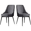 Velvet Kitchen Chairs Set of 2 Office Lounge Dining Bedroom Makeup Chair with Black Legs Living Room Chairs(Grey)