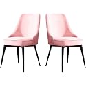 Velvet Kitchen Chairs Set of 2 Office Lounge Dining Bedroom Makeup Chair with Black Legs Living Room Chairs(Pink)