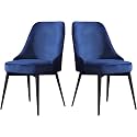 Velvet Kitchen Chairs Set of 2 Office Lounge Dining Bedroom Makeup Chair with Black Legs Living Room Chairs(Blue)
