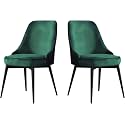 Velvet Kitchen Chairs Set of 2 Office Lounge Dining Bedroom Makeup Chair with Black Legs Living Room Chairs(Green)