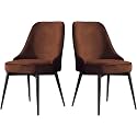 Velvet Kitchen Chairs Set of 2 Office Lounge Dining Bedroom Makeup Chair with Black Legs Living Room Chairs(Brown)
