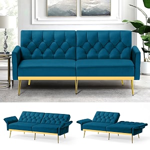 Velvet Sofa Bed w Adjustable Armrests