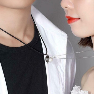 vembley 2 pcs black magnet heart couple necklace silver stainless steel pendant