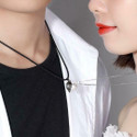 Vembley 2 Pcs Black Magnet Heart Couple Necklace Silver Stainless Steel Pendant