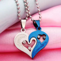 Vembley 2 Pcs Blue-Silver Heart I Love You Couple Pendant Necklace Silver Stainless Steel Pendant