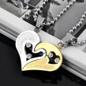 Vembley 2 Pcs Golden-Silver Heart I Love You Couple Pendant Necklace Silver Stainless Steel Pendant
