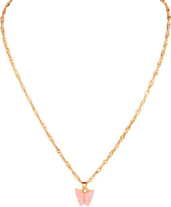 vembley fancy gold-plated pinkbutterfly pendant necklace gold-plated plated alloy necklace