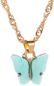vembley single layered blue butterfly pendant necklace gold-plated plated alloy necklace