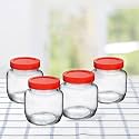Vency 4 pcs Aahar Jar with Red Lid | Lentils, Food, Pickles, Spices, Sweets, Snacks, Rice, Kitchen Storage Container (Set Of 4, 250ml)