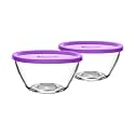 Vency 435ml Glass Mixing Bowl with Lid (Lid Color May Vary) | Microwave and Dishwasher Safe Glass Bowl with Lid (Set of 2)