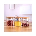Vency Glass Jars Set With Bamboo Airtight Lids, Food Cereal Storage Containers For Home Kitchen Tea Herbs Pasta Coffee Flour Herbs Grains, Transparent, Set Of 6, 220Ml