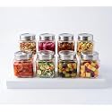 Vency Glass Cubical Square 500ml Transparent Glass Jars Set of 8 &amp; glass containers for kitchen Pantry,Snacks,Masala, Honey,Pickles,Cookies,Dry Fruits,Coffee Beans Storage with Steel see-through Lid
