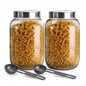 vency glass round shape transparent glass jars amp containers for kitchen pantry snacks masala pickles dry fruits coffee beans storage with steel lid set of 2 2000ml round steel cap
