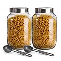 Vency Glass Round Shape Transparent Glass Jars &amp; Containers for Kitchen Pantry, Snacks, Masala, Pickles, Dry Fruits, Coffee Beans Storage with Steel Lid (Set Of 2) (2000ml Round Steel Cap)