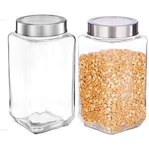 vency glass cube shape fridge storage containers transparent glass jars amp containers for kitchen pantry snacks masala pickles dry fruits coffee beans storage set of 2 1000ml steel cap