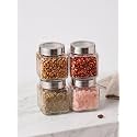 Vency Glass Cube 580ml (Set Of 4) Transparent Glass Jars &amp; Containers for Kitchen Pantry, Snacks, Masala, Pickles, Dry Fruits, Coffee Beans Storage with Primium Steel See-through Lid