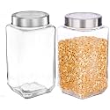 Vency Glass Cube Shape Fridge Storage Containers Transparent Glass Jars &amp; Containers for Kitchen Pantry, Snacks, Masala, Pickles, Dry Fruits, Coffee Beans Storage (Set Of 2) (1000ml Steel Cap)