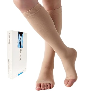 venosan 100 natural look medical compression support stockings for varicose veins leg circulation amp pain relief class 2 open toe ideal for men amp women below knee 23-32 mmhg