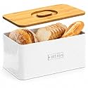vensovo White Metal Bread Box for Countertop with Bamboo Cutting Board Lid
