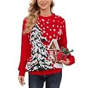 VENTELAN Women's Christmas Sweater Funny Christmas Tree Ugly Pullover Snowflake Long Sleeve Sweater Shirt