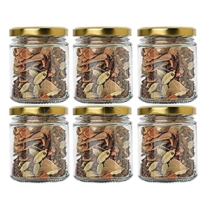 ventuos small glass jar set of 6 pcs coming with metal golden color air tight and rust proof cap capacity 200 ml approx made in india glass container air tight round shape